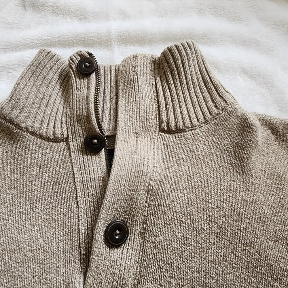 M AE  Men's Beige Sweater with Button/zip Collar